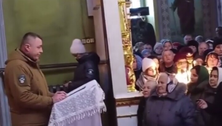 Raider assembly in St. Nicholas Cathedral in Kremenets. Photo: screenshot from the video of the Telegram channel